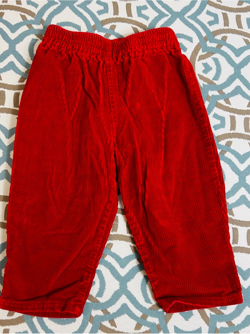 Kids Red Corduroy Casual Pants with Elastic Waist